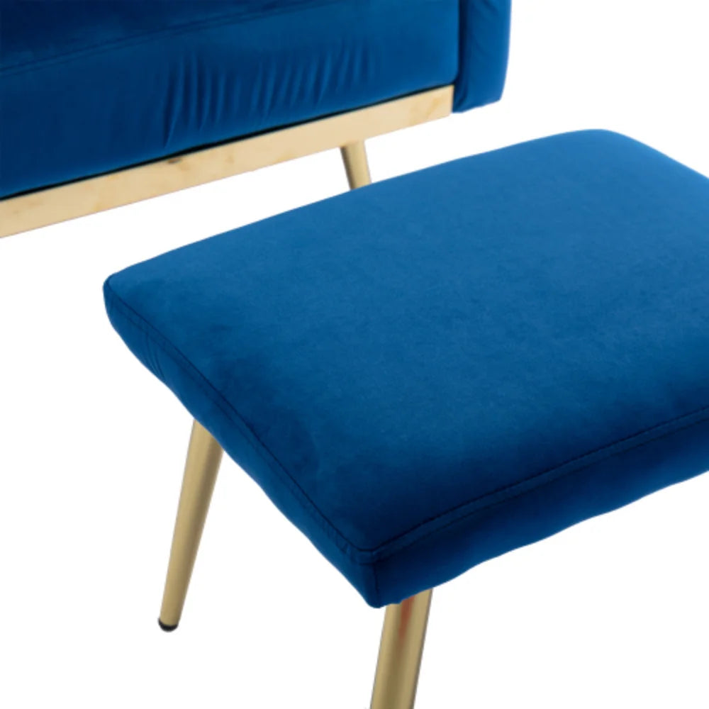 Navy Velvet Accent Chair with Ottoman Q400