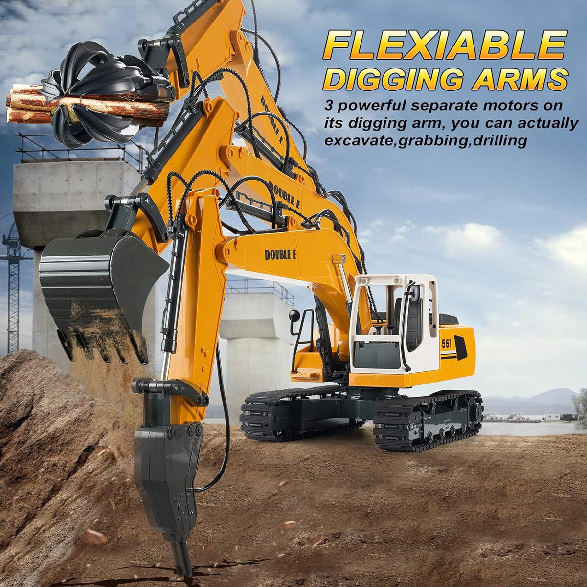 17 Channel 3 in 1 RC Excavator Toy with Working Lights V99257