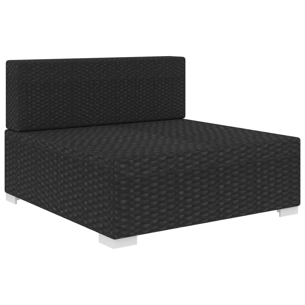 Black Poly Rattan Sectional Middle Seat with Cushions M593410