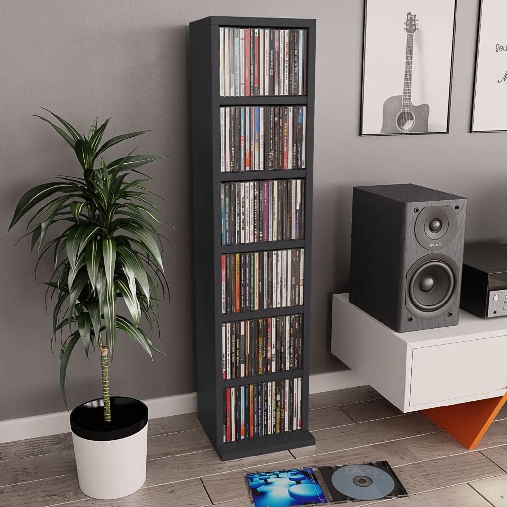 White and Sonoma Oak 8.3x9x34.6 Chipboard CD Cabinet Pack of 2 D398