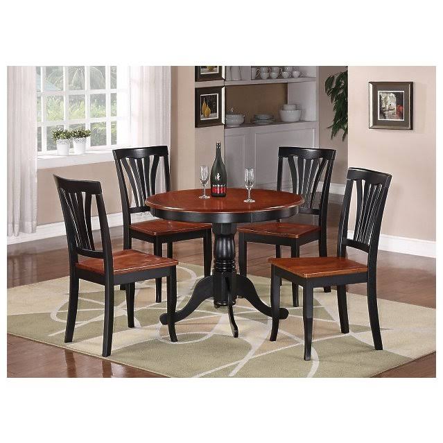 3-Piece Round Kitchen Table and 2 Chairs with Wood Seat in Black & Cherry Finish P112132