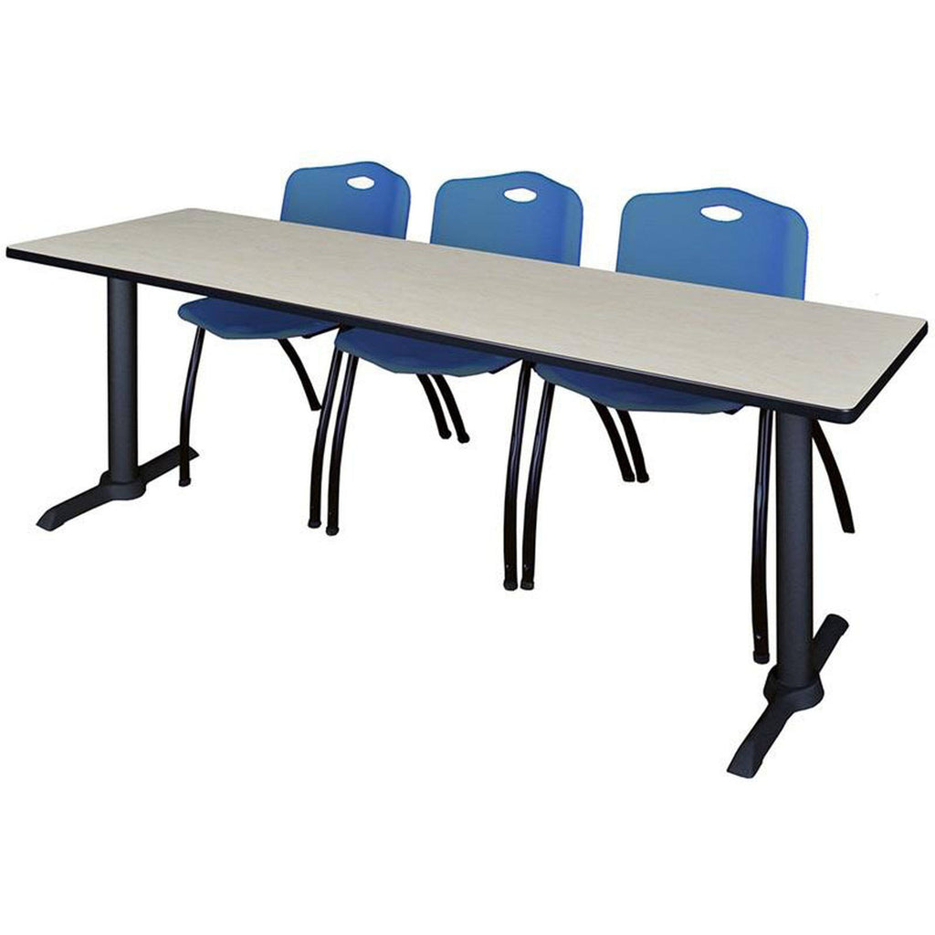 84x22 x 24x22 Training Table Maple Stack Chairs Blue G7299