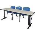 84x22 x 24x22 Training Table Maple Stack Chairs Blue G7299