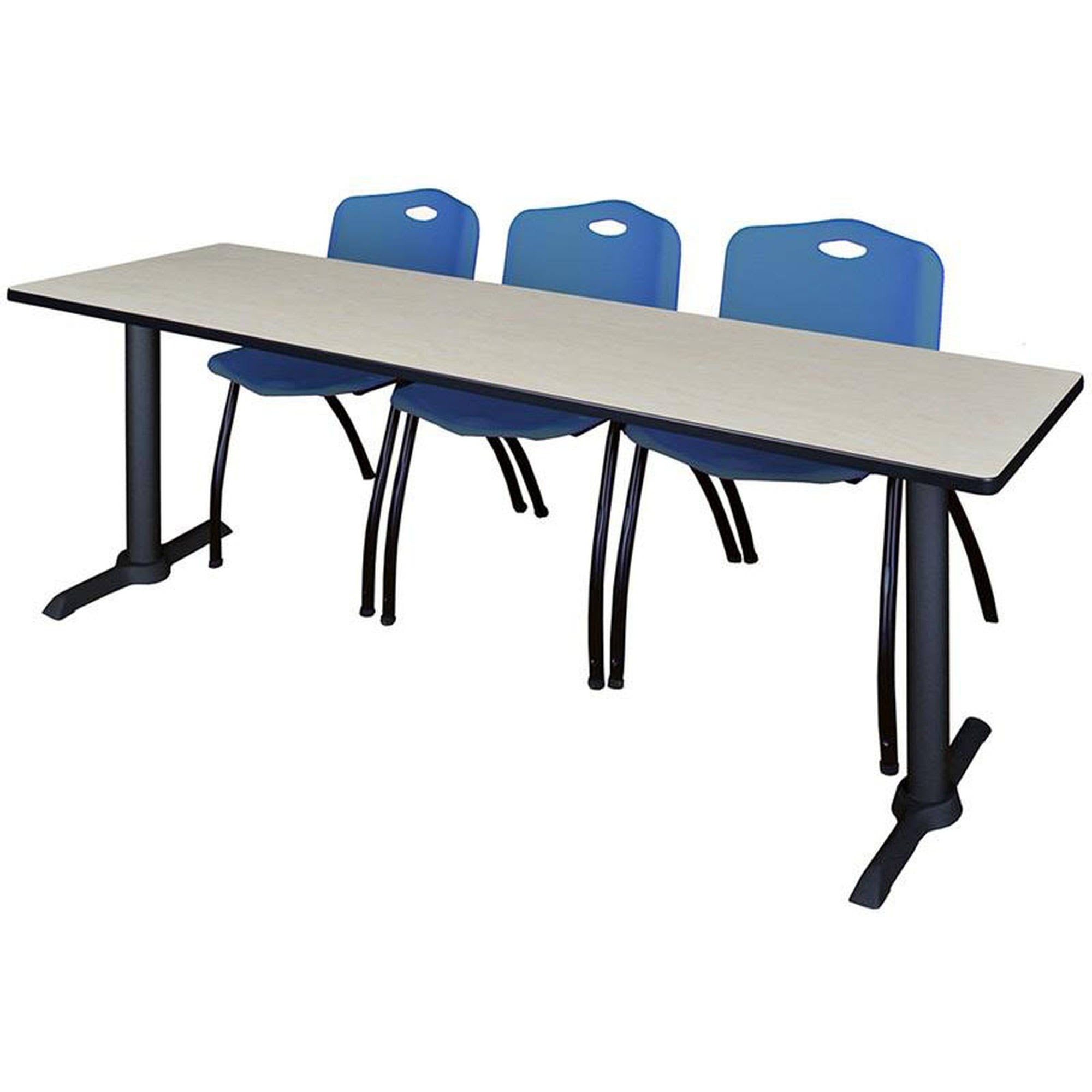84x22 x 24x22 Training Table Maple Stack Chairs Blue G7299