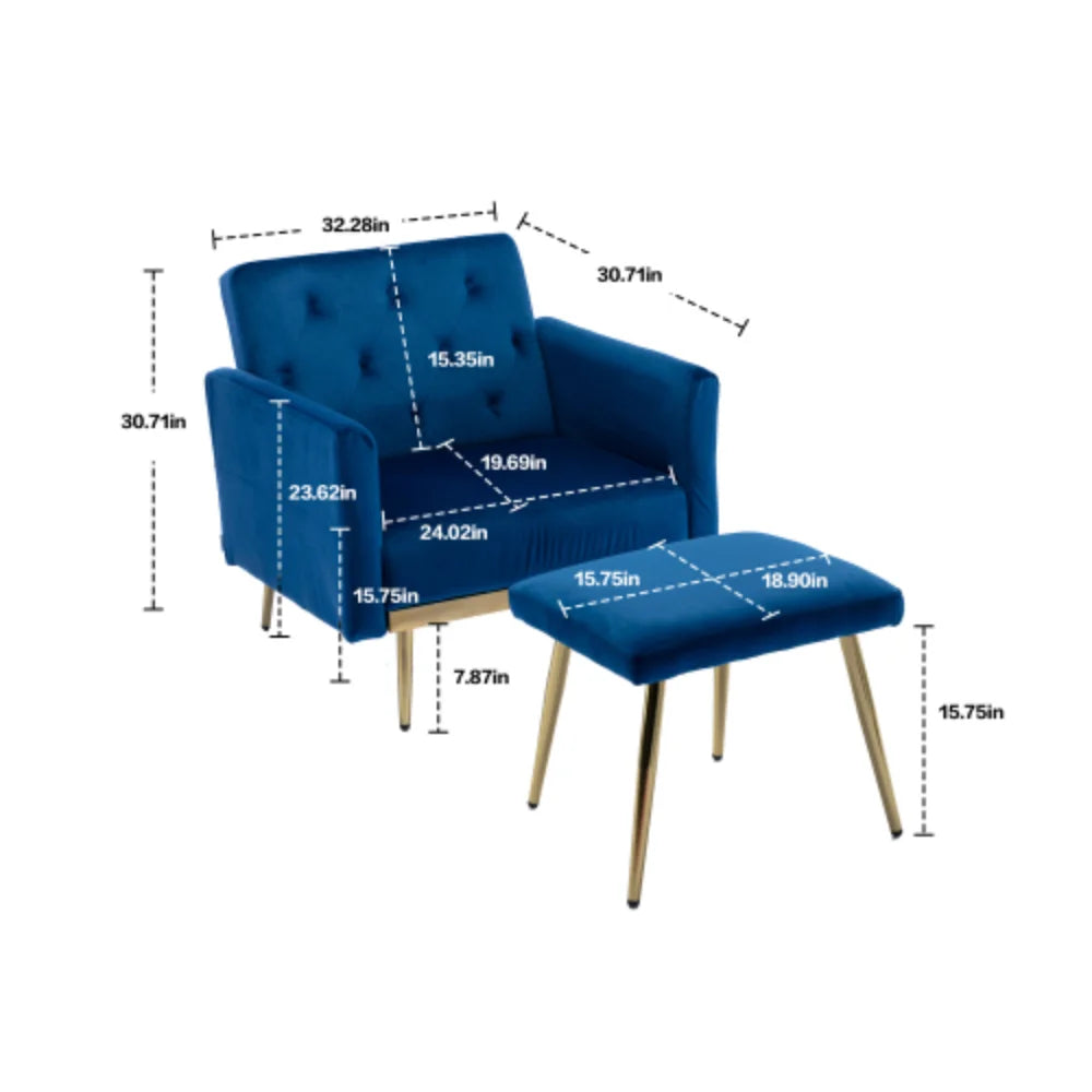 Navy Velvet Accent Chair with Ottoman Q400