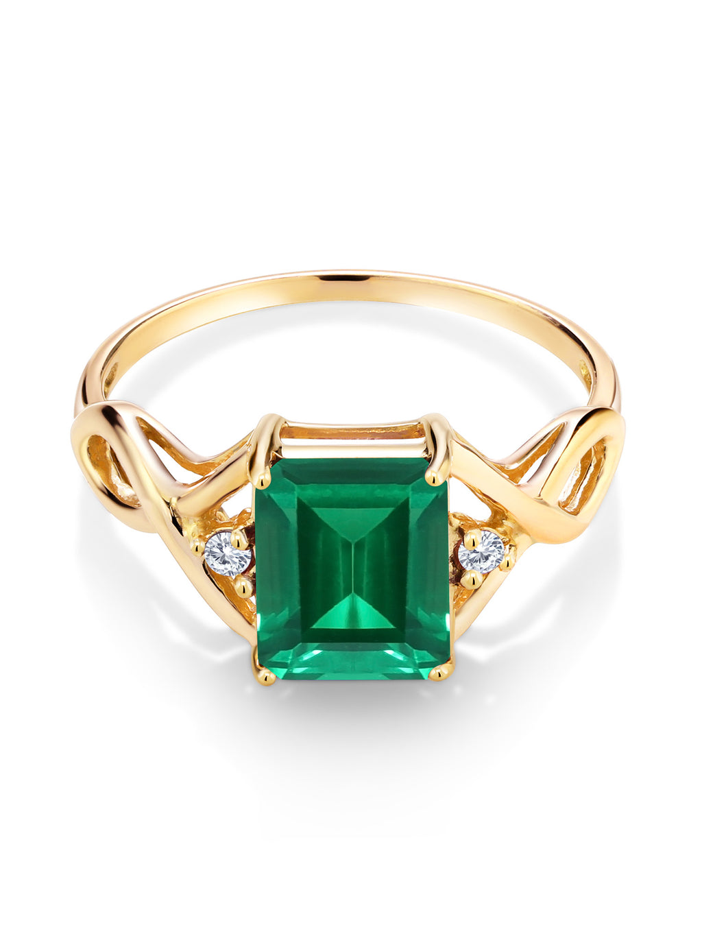 18K Yellow Gold Plated Silver Green Simulated Emerald and White Lab Grown Diamond Ring (2.03 Cttw) N403
