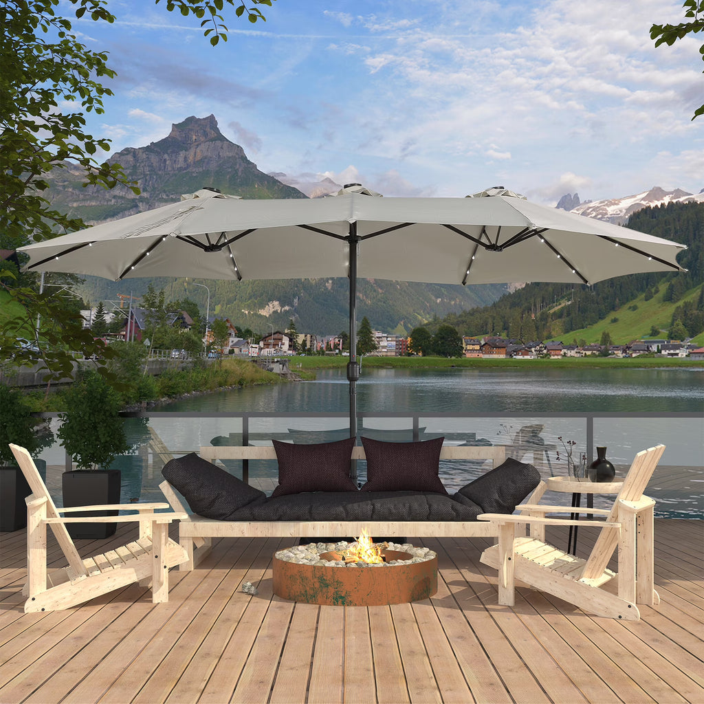 15ft Outdoor Solar Umbrella with 36 LED Patio Double-Sided Umbrella with Crank, Air-Vented Canopy, Base Included (Beige) V595