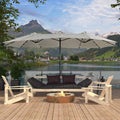 15ft Outdoor Solar Umbrella with 36 LED Patio Double-Sided Umbrella with Crank, Air-Vented Canopy, Base Included (Beige) V595
