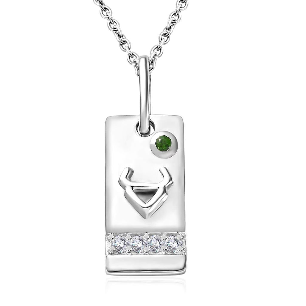 Chrome Diopside Moissanite Round 925 Sterling Silver Platinum Plated Lion Pendant Necklace Size 20" Ct 0.16 K62375