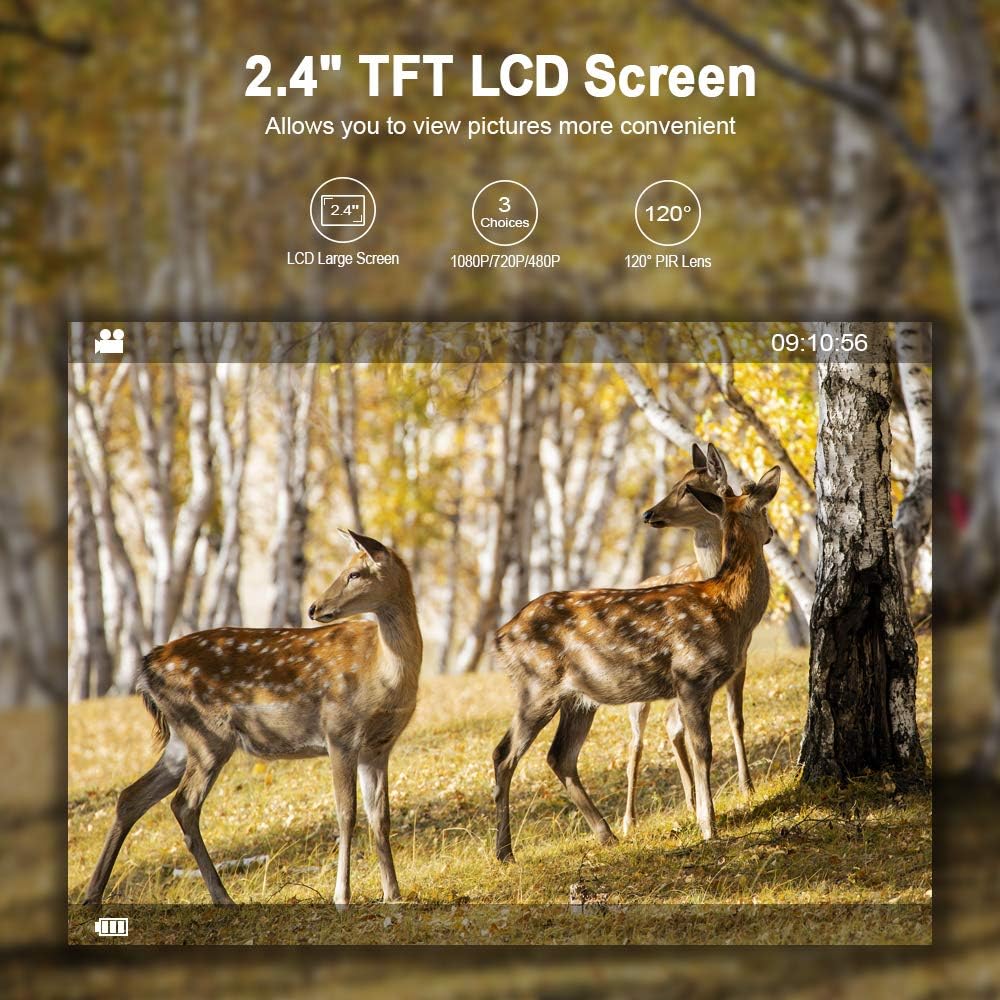 Mini Trail Camera 1080P HD Waterproof Wildlife Scouting Hunting Cam with 120° Wide Angle Lens and Night Vision 2.4” LCD IR LEDs 18MP IP66 H24537