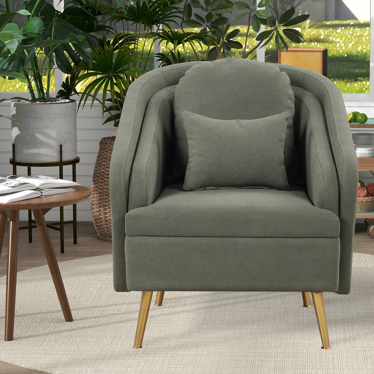 Seaweed Green Upholstered Accent Chair with Metal Legs Q345