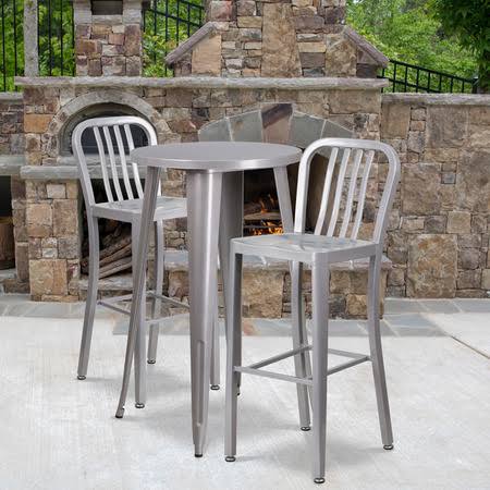 2 Pack 30x22 High Silver Metal Barstool with Vertical Slat Back G28739