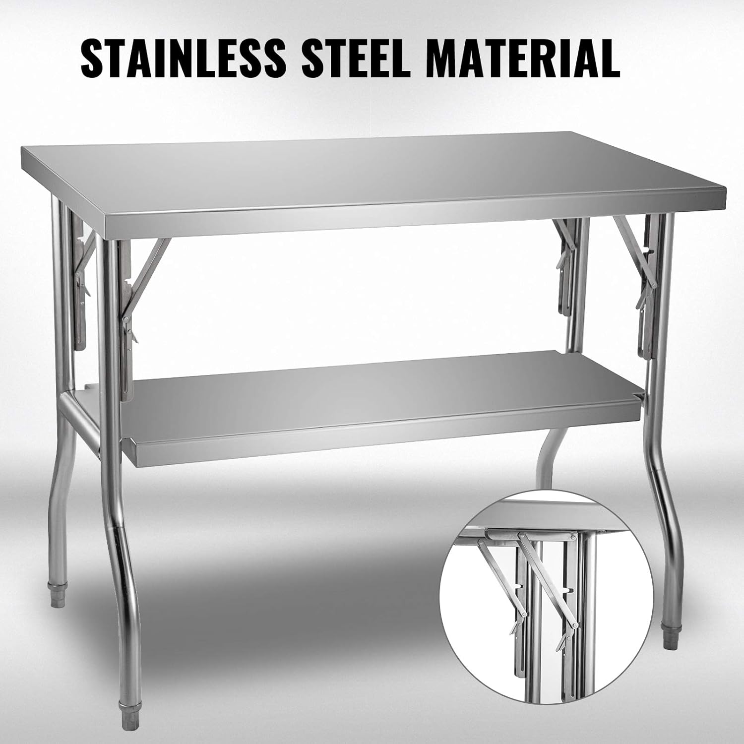 Silver Stainless Steel Double-Shelf Folding Work Table T915