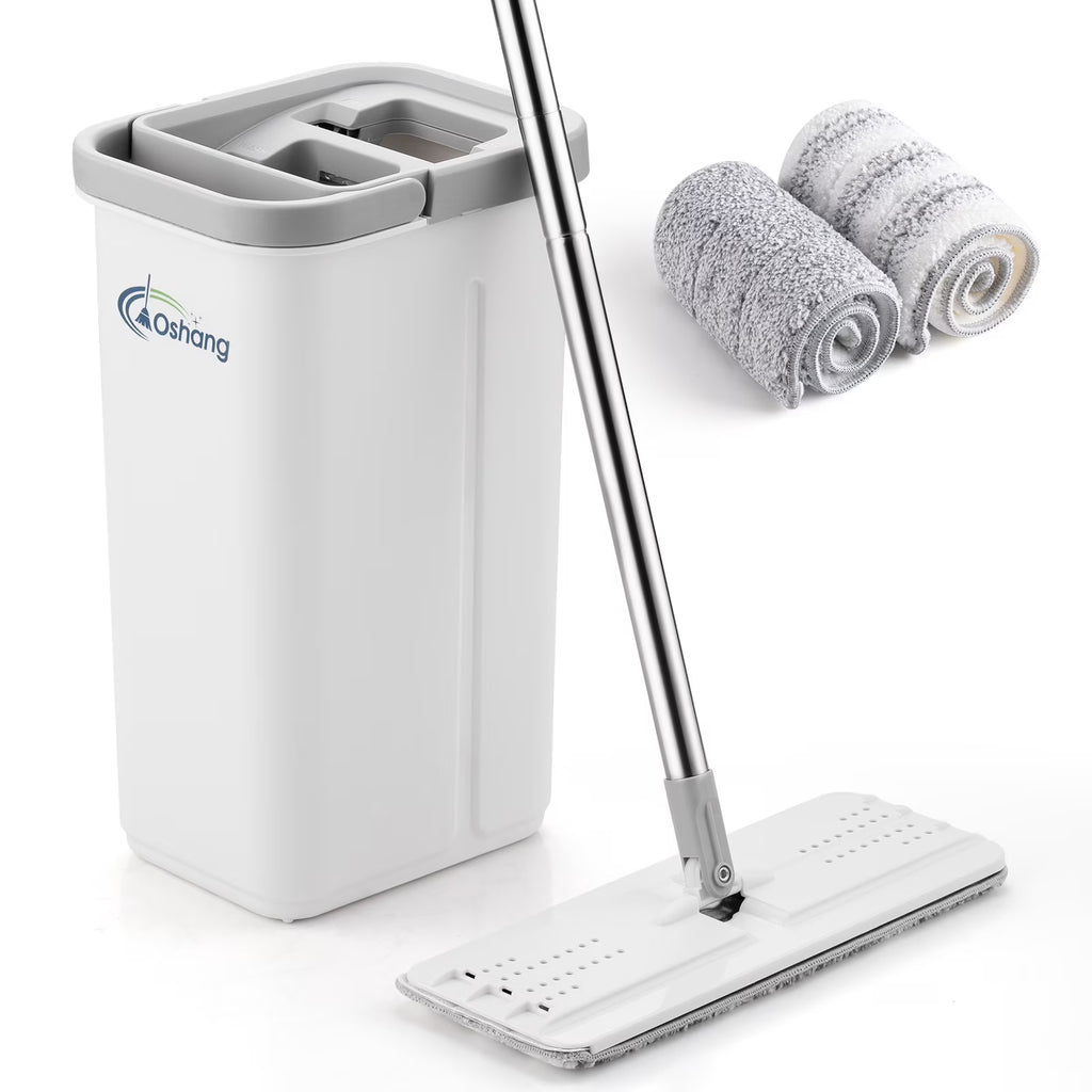 Flat Floor Mop and Bucket Set with 2 Washable Microfiber Pads Y228