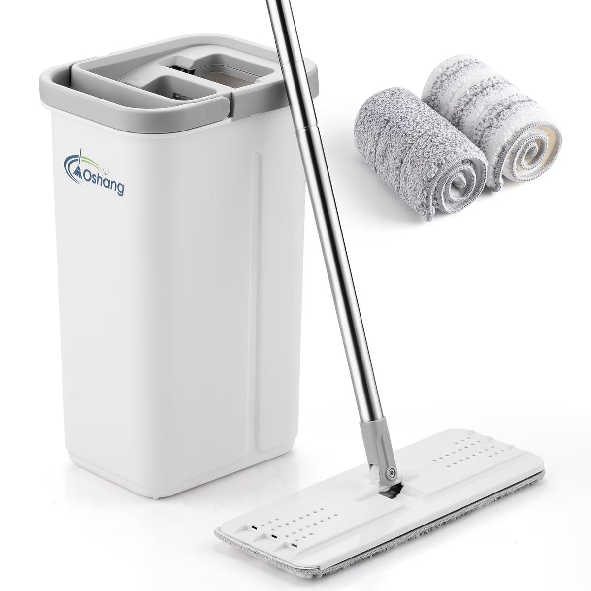 Flat Floor Mop and Bucket Set with 2 Washable Microfiber Pads Y228