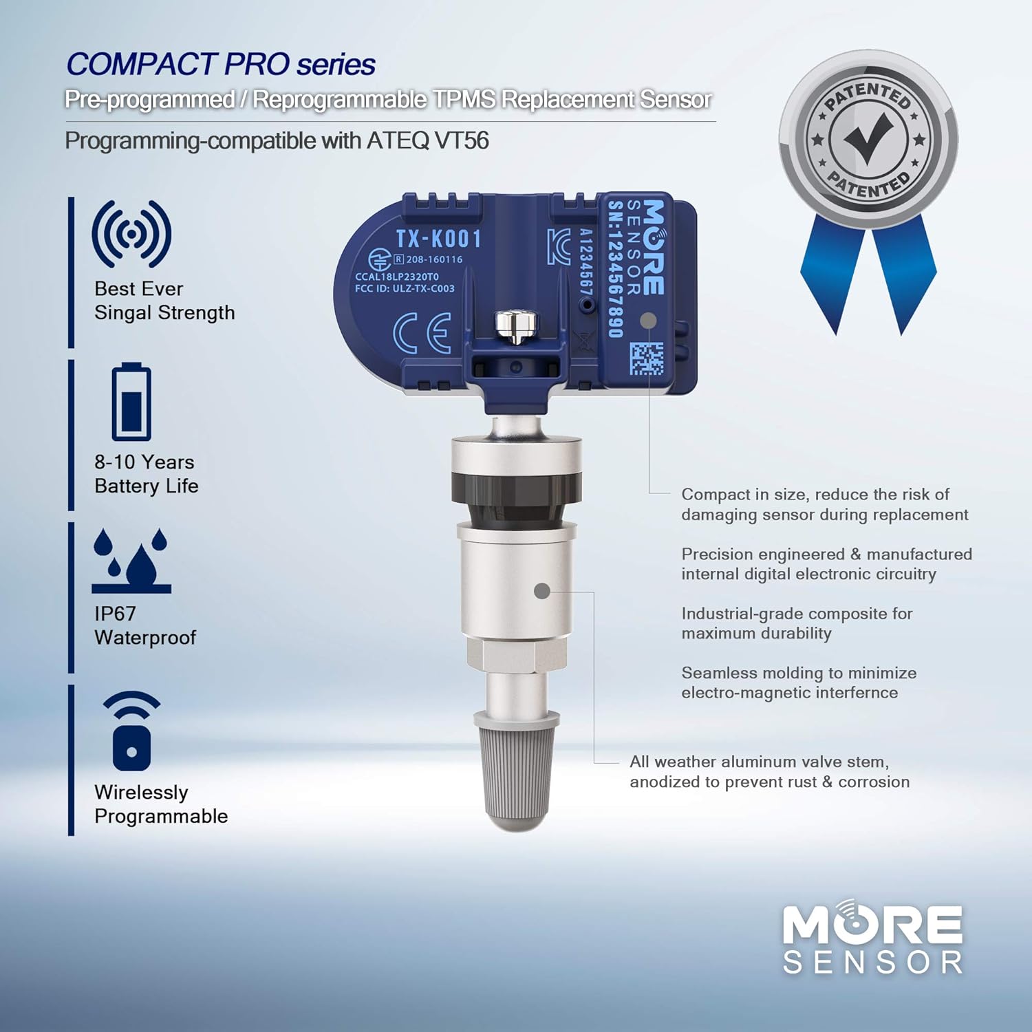 TPMS Tire Pressure Sensor 4-Pack with Aluminum Valve Stem M54737