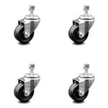 Swivel Threaded Stem Caster Set of 4 with 3.5 inch x 1.25 inch Black Wheels and 1/2 inch Stems S284