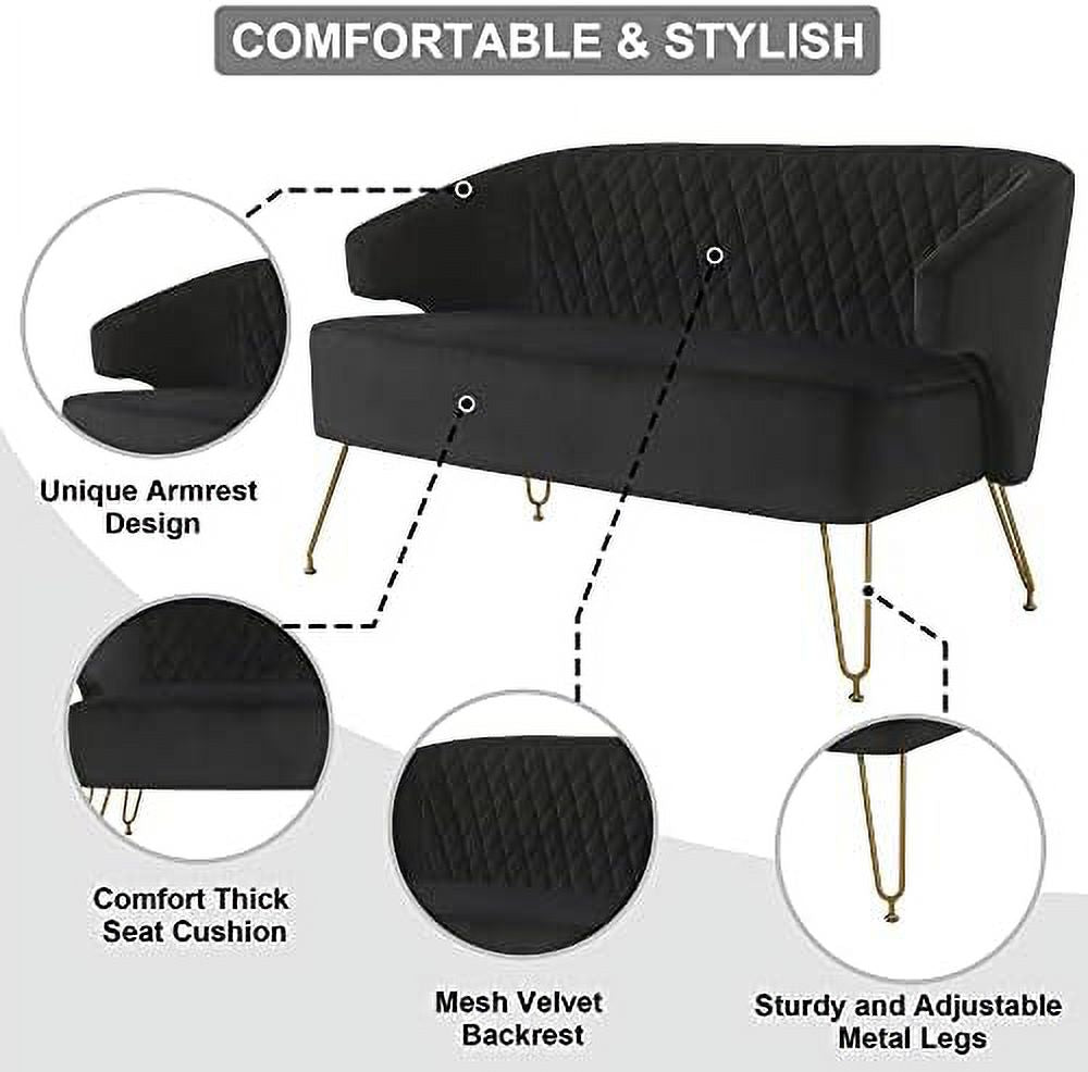 Cashmere Loveseat Sofa with Gold-Finished Metal Legs and 2 Small Pillows C3393