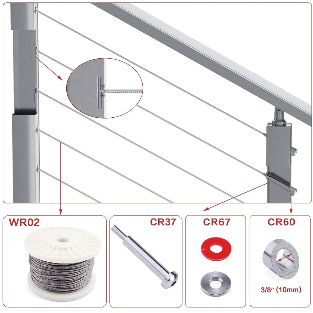 1/8 Invisible Cable Railing Kit T316 Stainless Steel Toggle Anchor Terminal Q6149