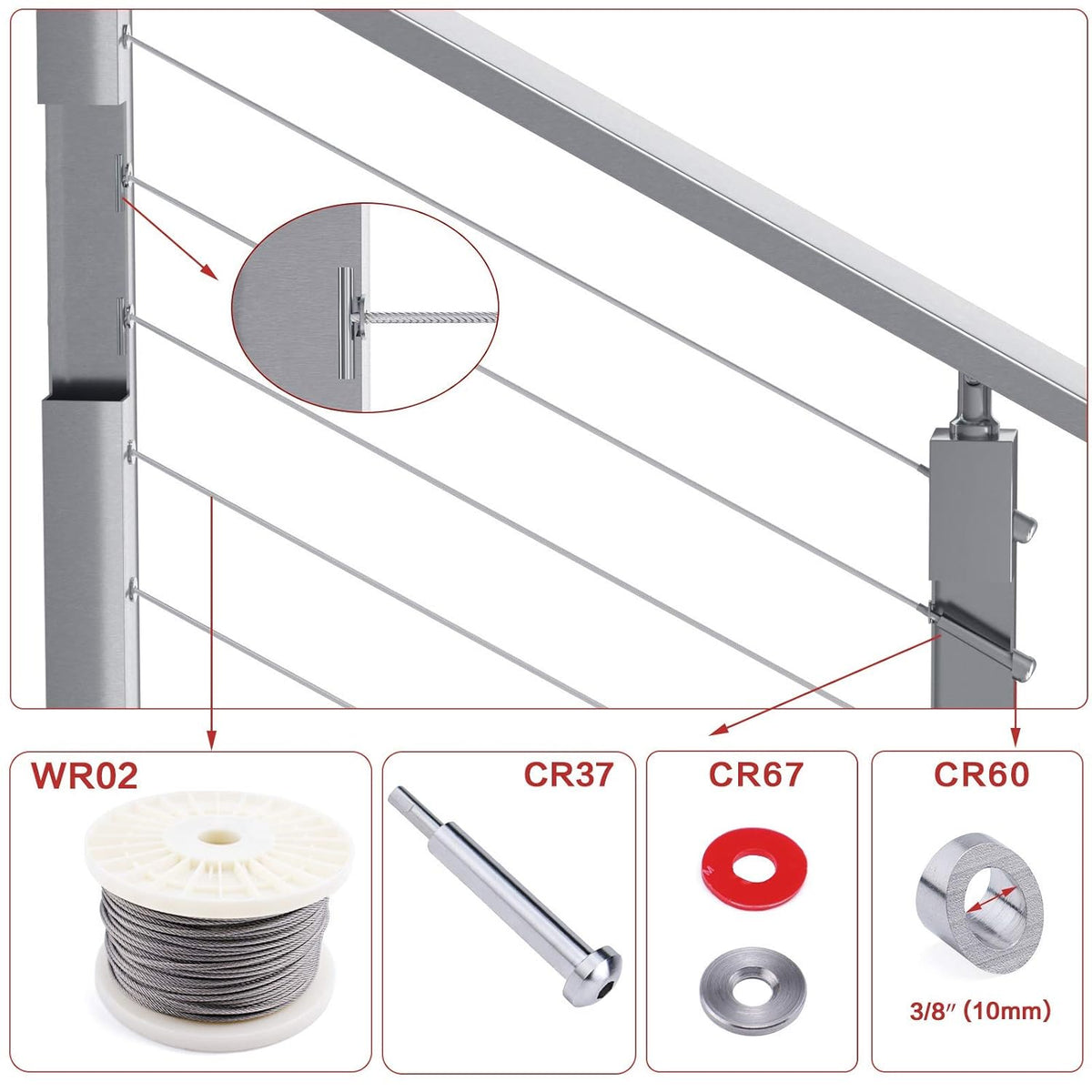 1/8 Invisible Cable Railing Kit T316 Stainless Steel Toggle Anchor Terminal Q6149