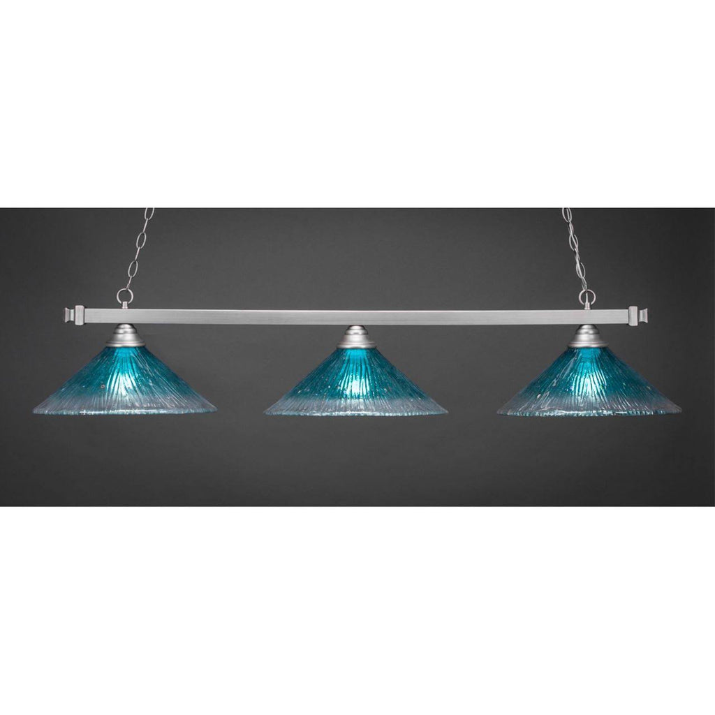 Teal Crystal Brushed Three Light Billiard C54891