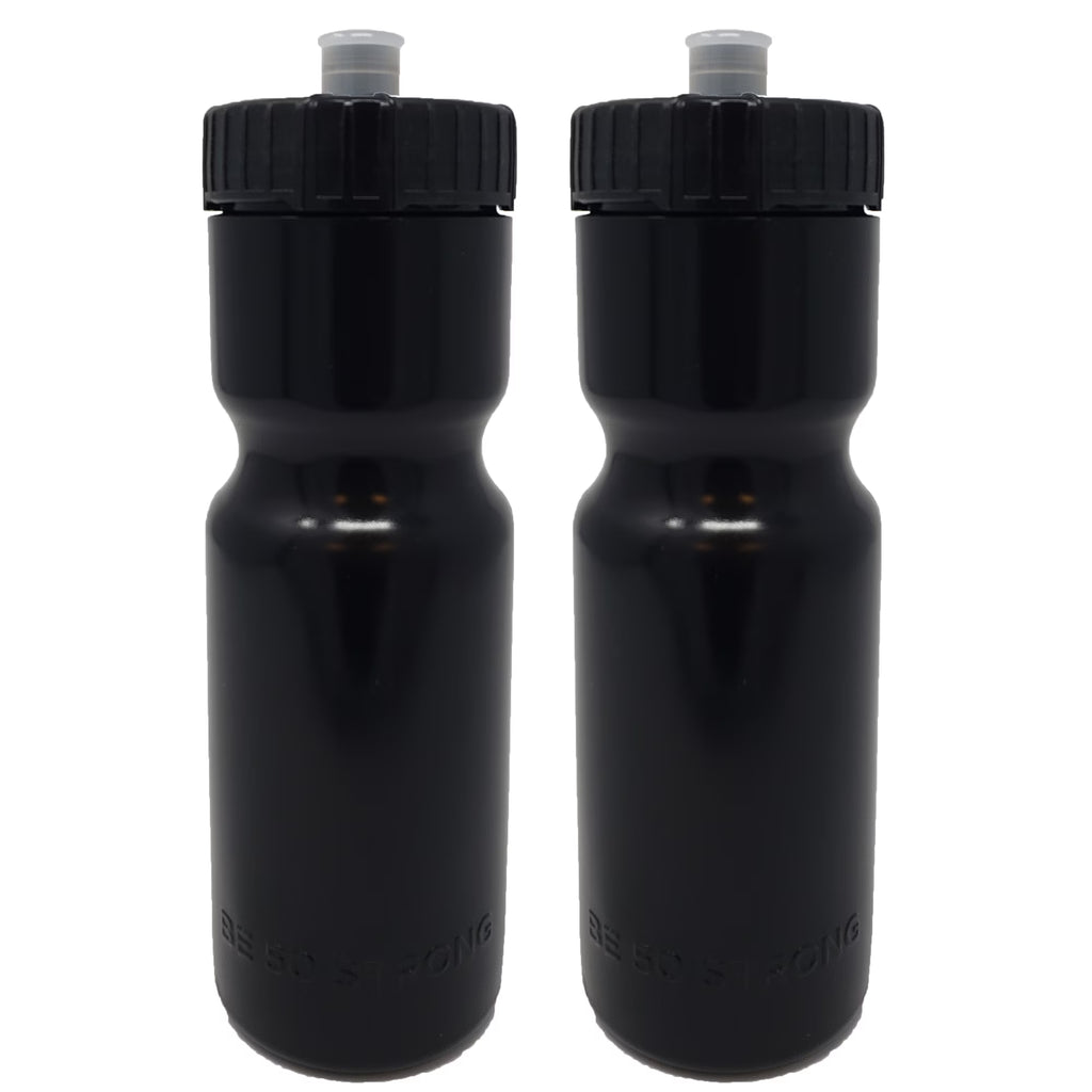 50 Strong Sports Squeeze Water Bottle 2 Pack - 22 oz. BPA Free Easy Open Push/Pull Cap - Fits in Most Bike Cages F5809