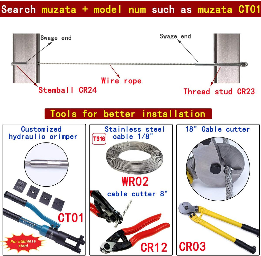 T316 Stainless Steel Cable Railing Kit Hardware Terminal End Fitting H386656