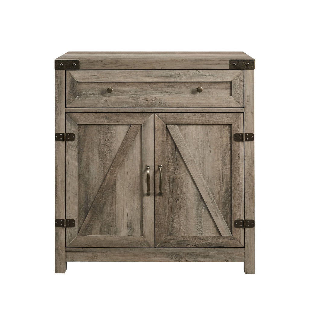 Rustic Farmhouse Barn Door Accent Cabinet Gray Wash L53249