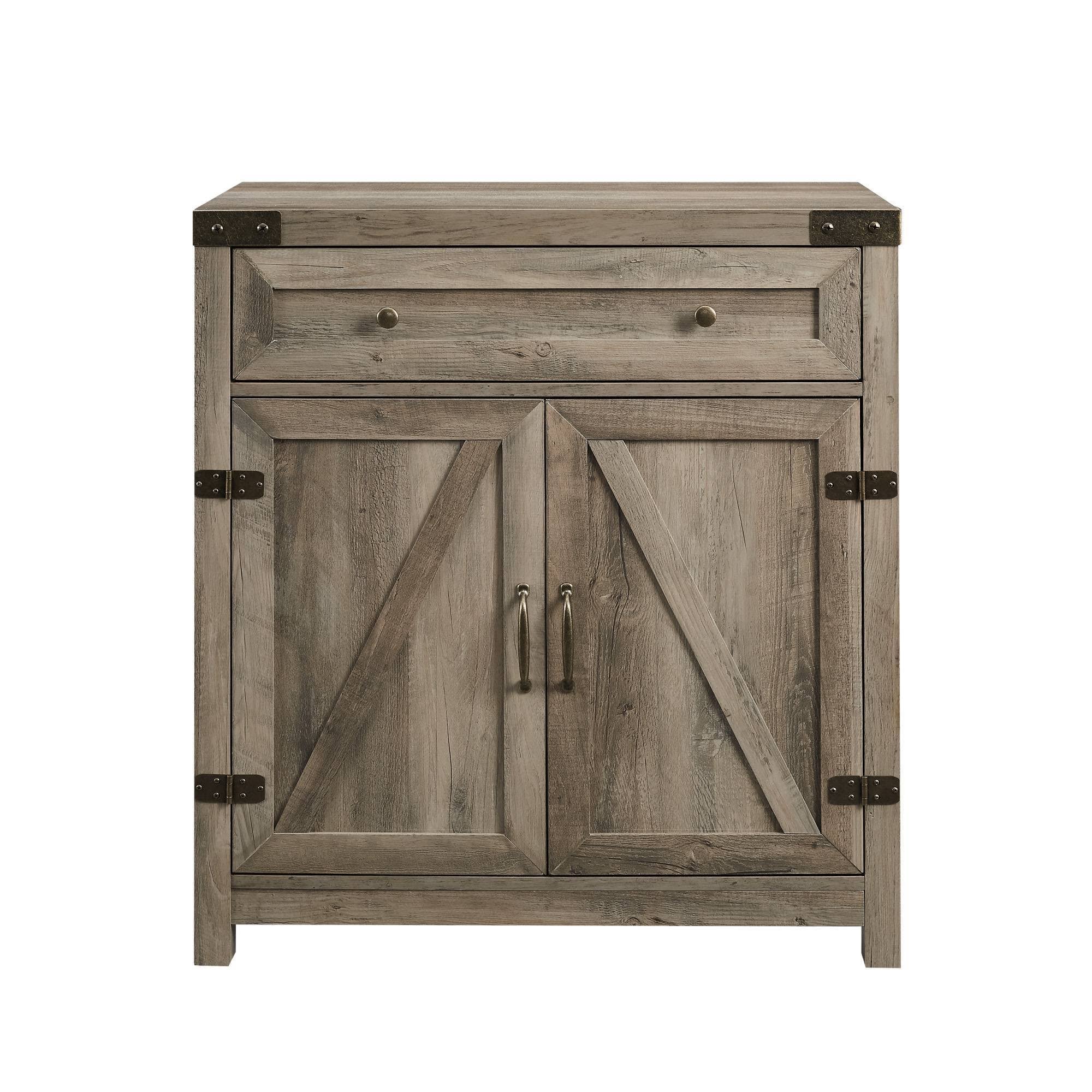 Rustic Farmhouse Barn Door Accent Cabinet Gray Wash L53249