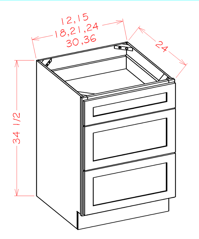Grey 3 Drawers Base Cabinet High-Density Fiberboard E910