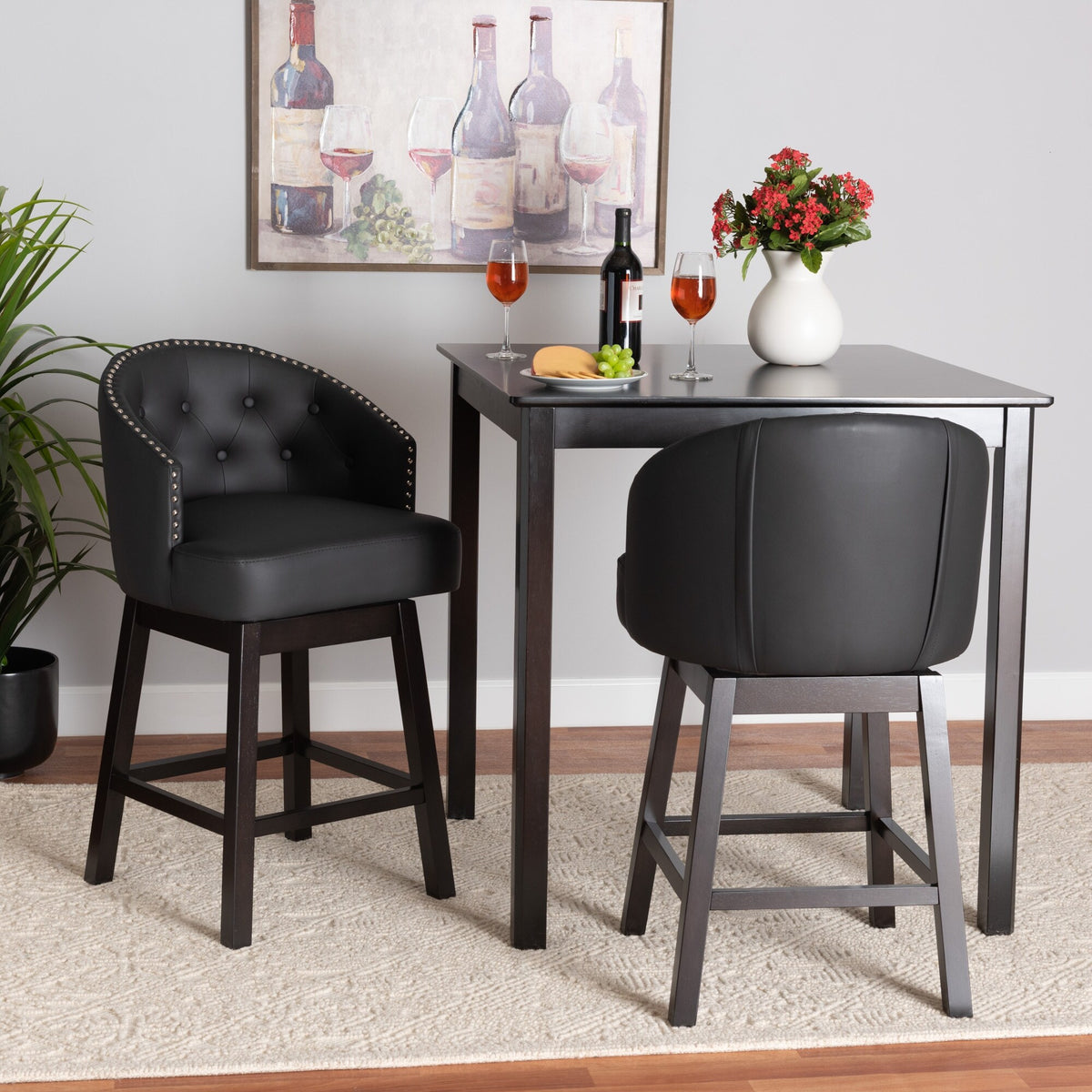 Faux Leather and Wood Swivel Counter Stool Set-2PC Tan, Espresso Brown G40350