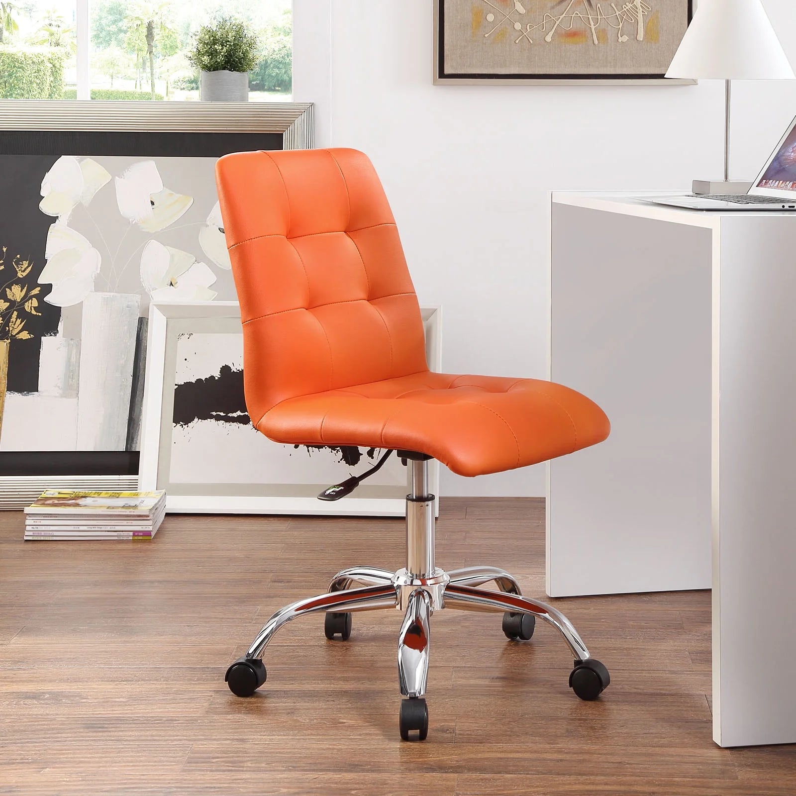 Orange Armless Mid Back Office Chair I698