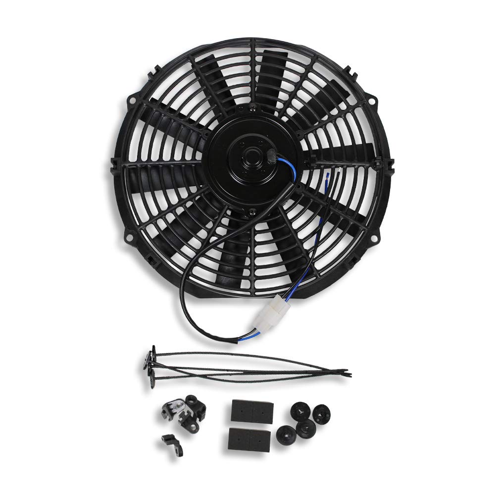 2pcs 10" Universal Electric Radiator Cooling Fan Straight Blade Reversible 1250CFM 12V Black Mounting Kit & Thermostat Switch Relay Kit N525856
