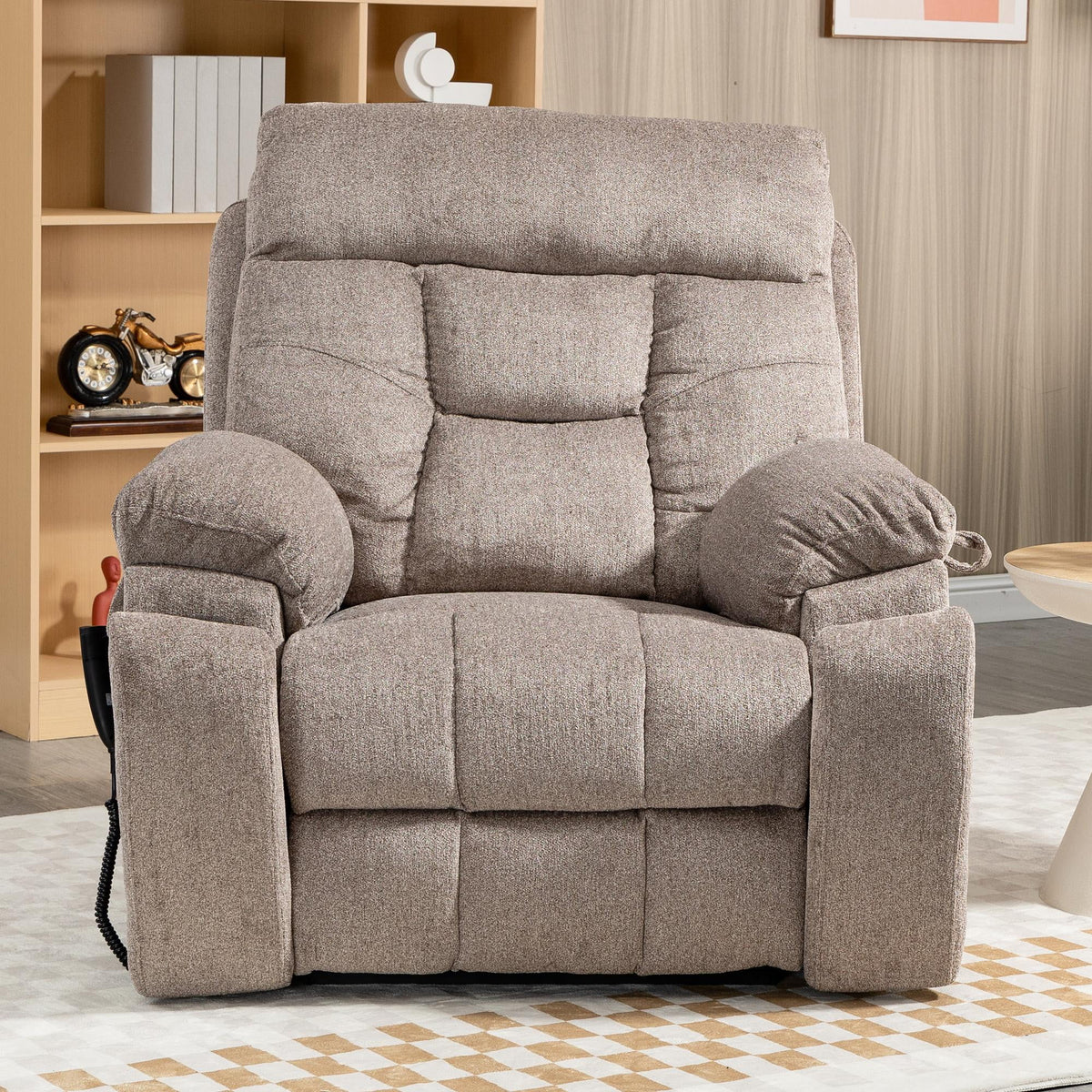 Electric Lift Recliner Chair with Heating and Massage, Fabric, Light Brown G567790