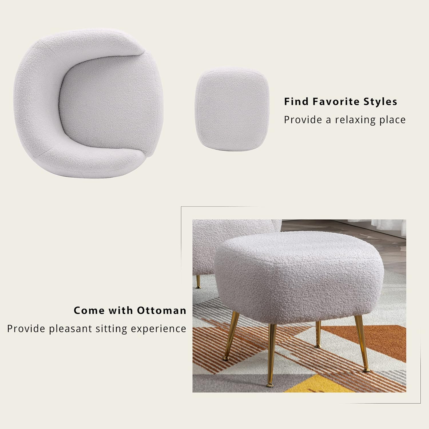 Teddy Short Plush Particle Velvet Accent Chair With Ottoman A19509