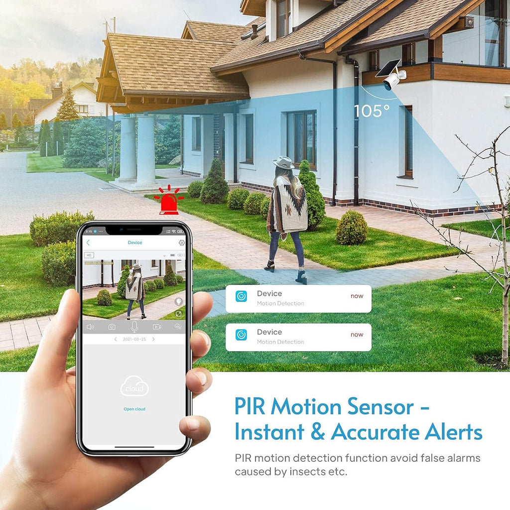 Solar Battery Powered Wireless Security Camera with Motion Detection, 1080P HD, Color Night Vision, IP65 Weatherproof Q140717
