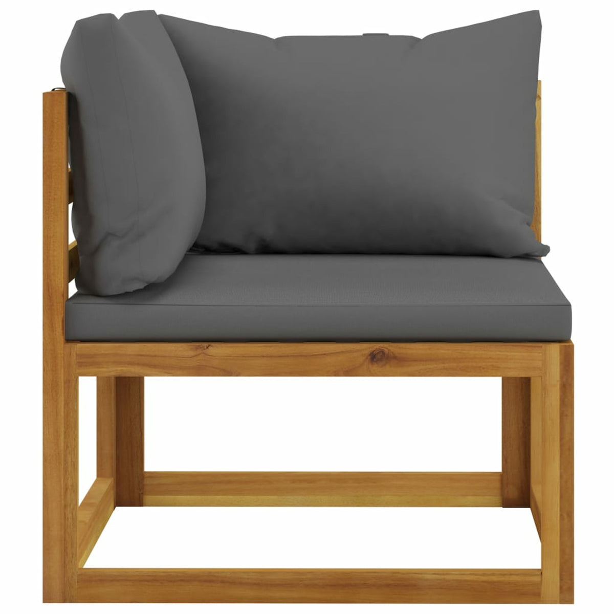 2-Seater Acacia Wood Corner Sofa Set with Dark Gray Cushions W891