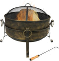 24 Inch Wood Burning Fire Pit with Spark Screen and Metal Grate Z75283