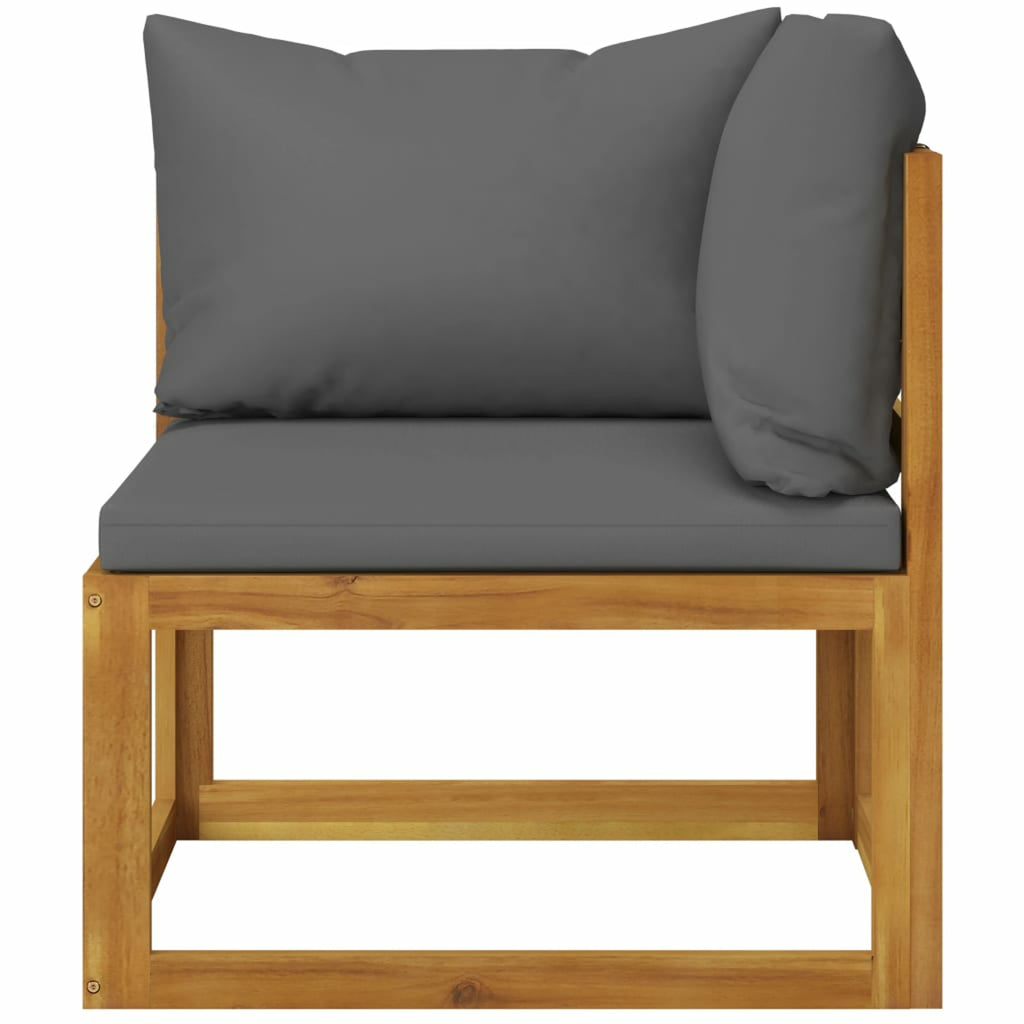 2-Seater Acacia Wood Corner Sofa Set with Dark Gray Cushions W891
