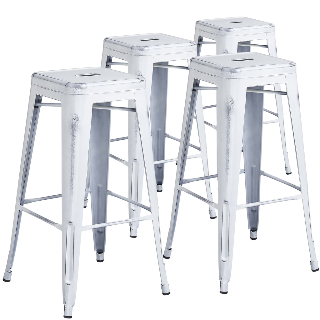 4 Pack 30" High Backless Distressed White Metal Barstool Q8016