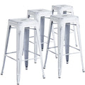 4 Pack 30" High Backless Distressed White Metal Barstool Q8016