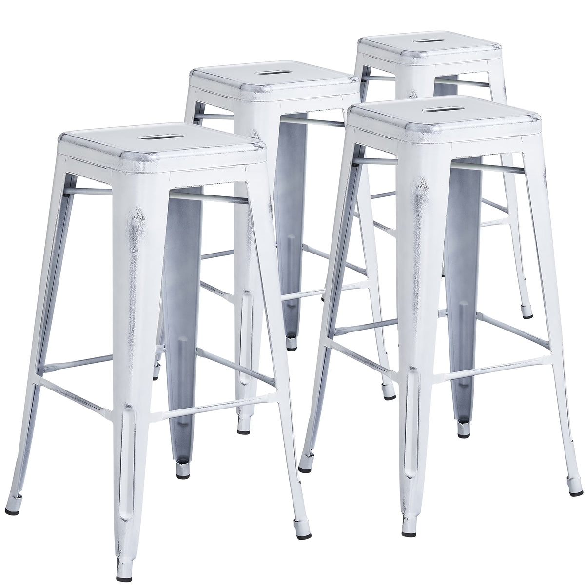 4 Pack 30" High Backless Distressed White Metal Barstool Q8016