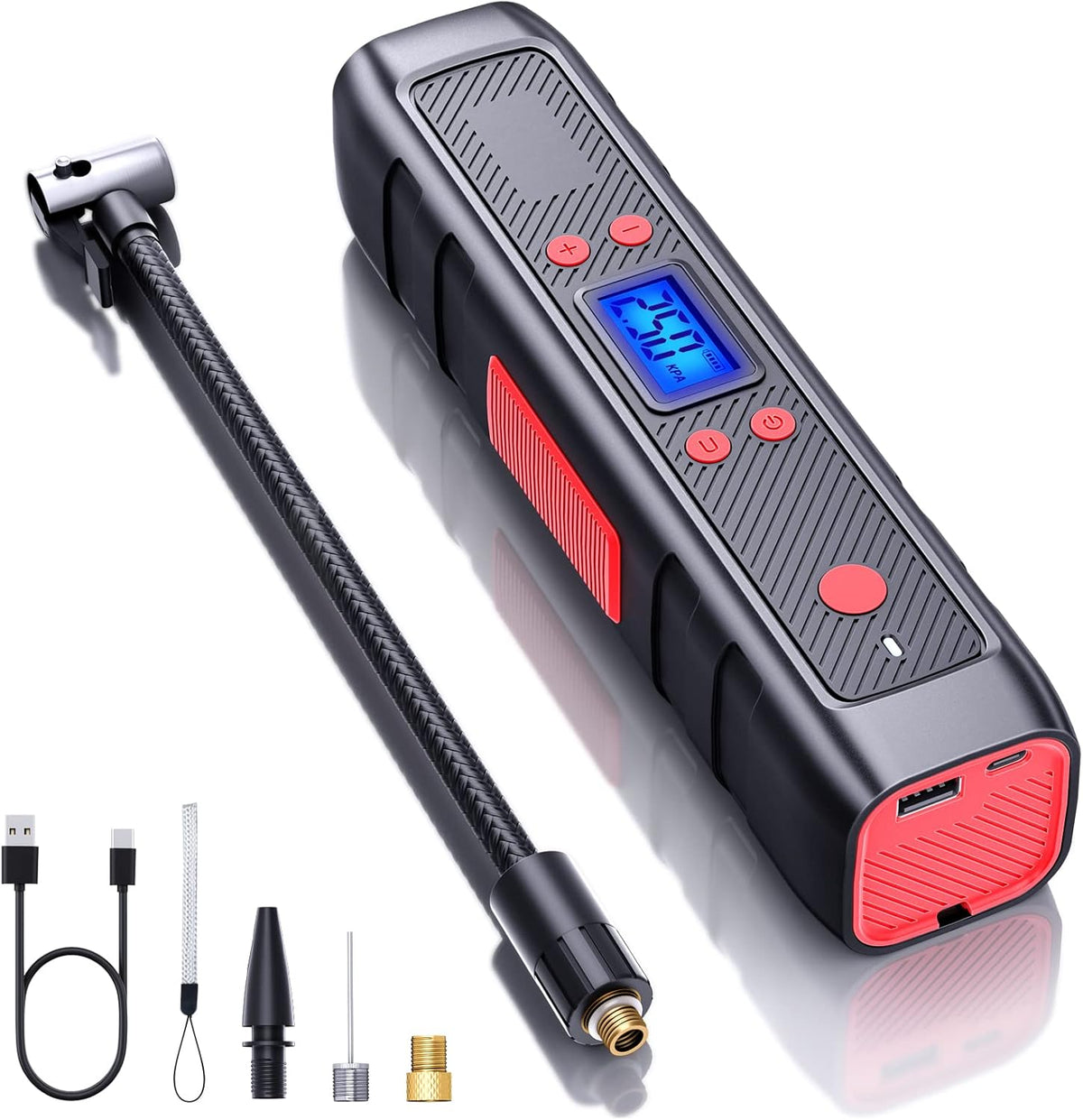 Cordless Tire Inflator with Rechargeable 2200mA Battery, Digital Pressure Gauge, LED Light, Pack of 2 D5126