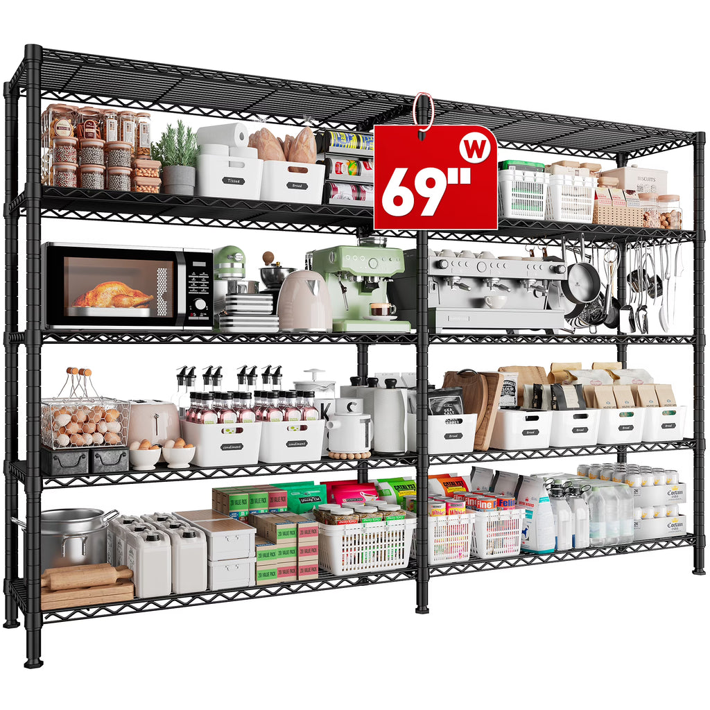 Black 5 Tier Heavy Duty Wire Shelving Unit P751