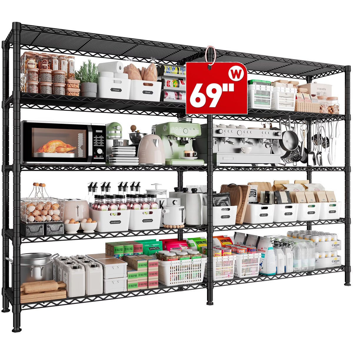 Black 5 Tier Heavy Duty Wire Shelving Unit P751