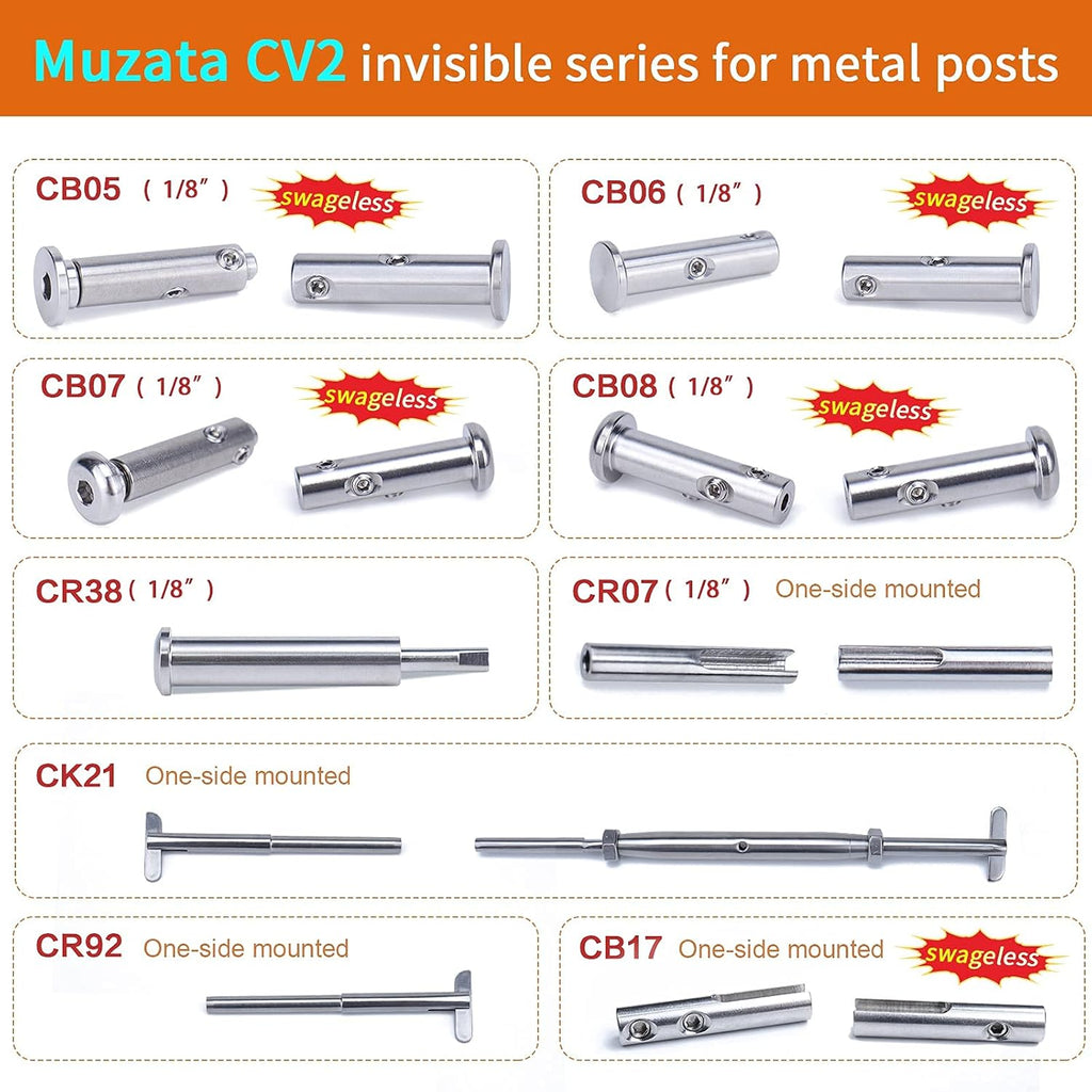 1/8 Invisible Cable Railing Kit T316 Stainless Steel Toggle Anchor Terminal Q6149