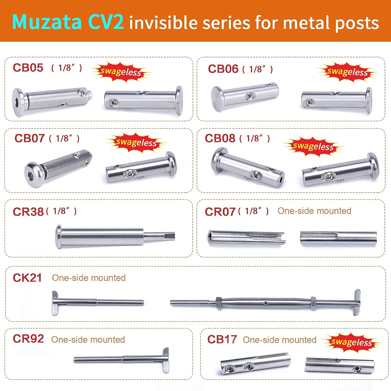 1/8 Invisible Cable Railing Kit T316 Stainless Steel Toggle Anchor Terminal Q6149