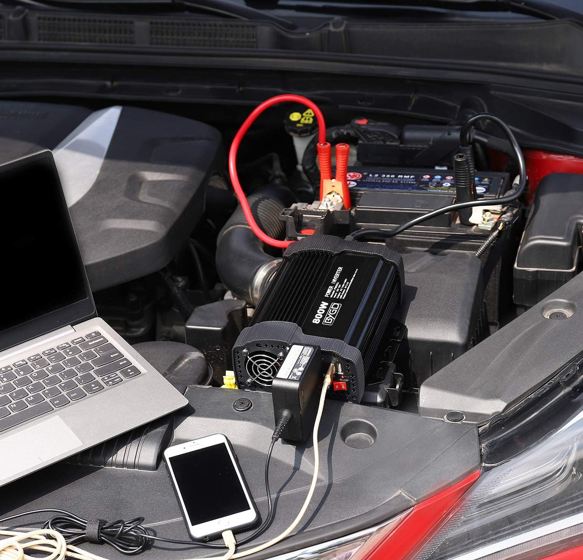 800W Power Inverter 12V DC to 110V AC Converter with Dual AC Outlets USB Ports M2429
