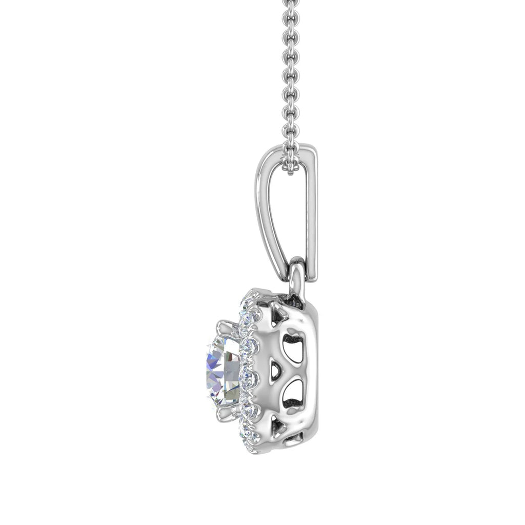 14K White Gold Diamond Halo Pendant Necklace W23601