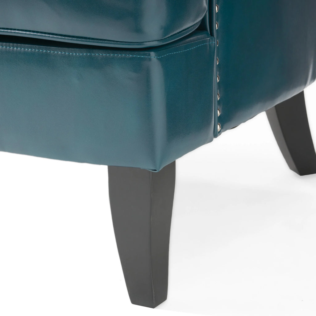 Teal and Matte Black Bonded Leather Wingback Club Chair E4571